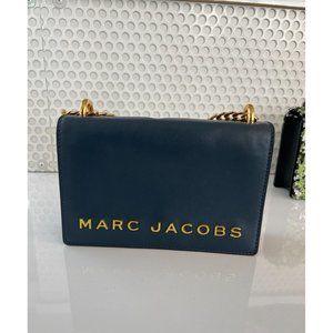 MARC JACOBS Double Take Blue Leather Gold Crossbody Chain Bag